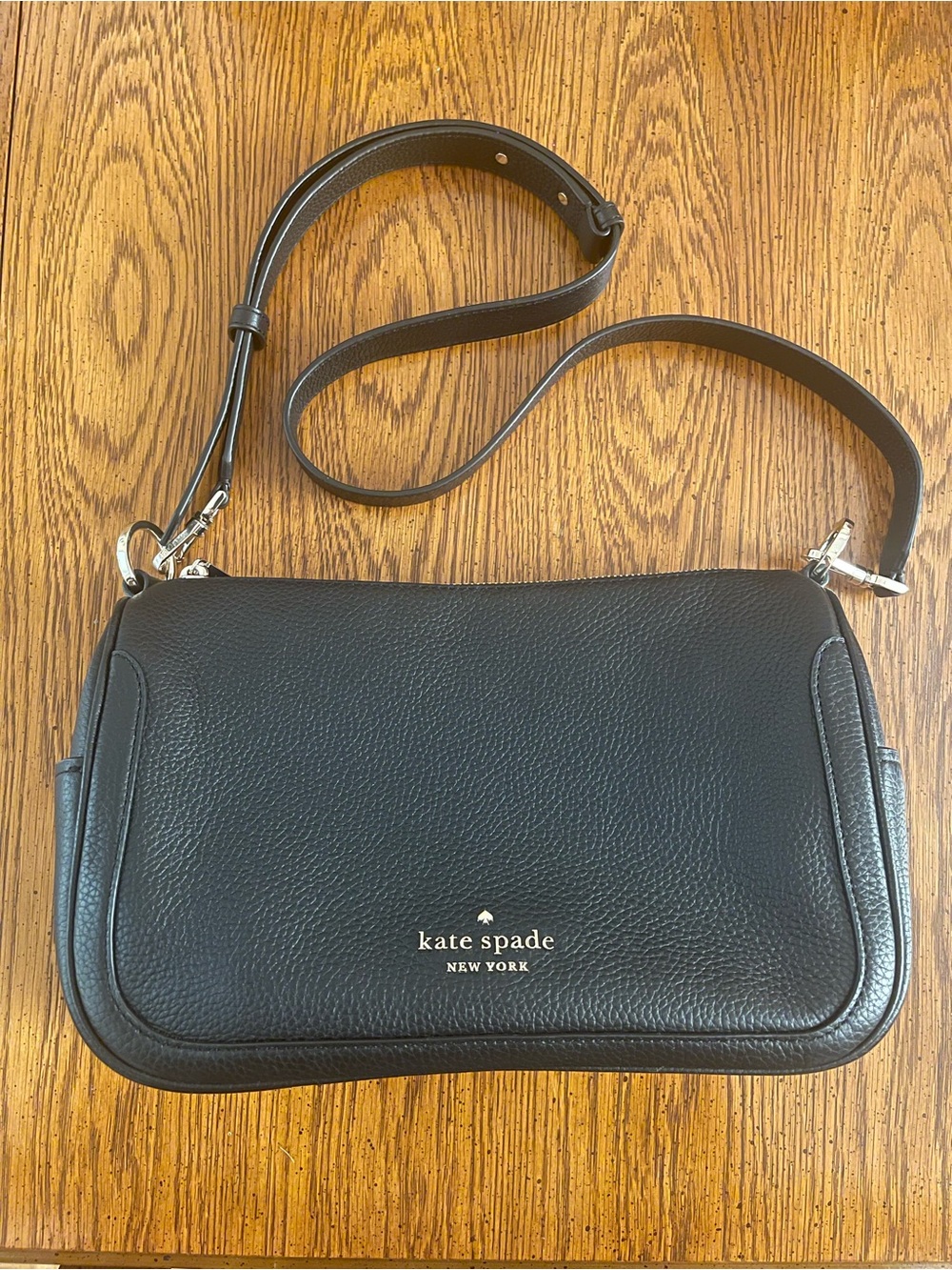 kate spade Black Pebbled Leather Crossbody with Adjustable Strap